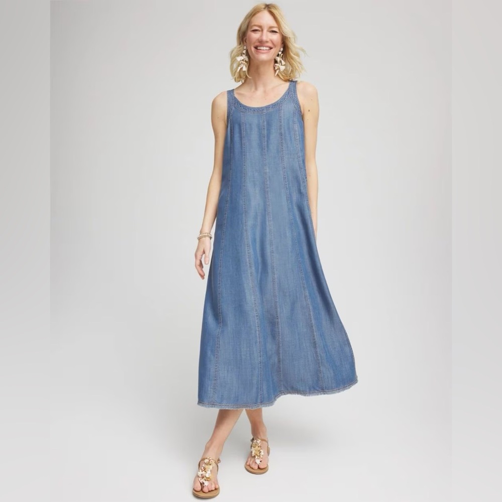 Chico’s Trapeze Twill Blue Midi Dress